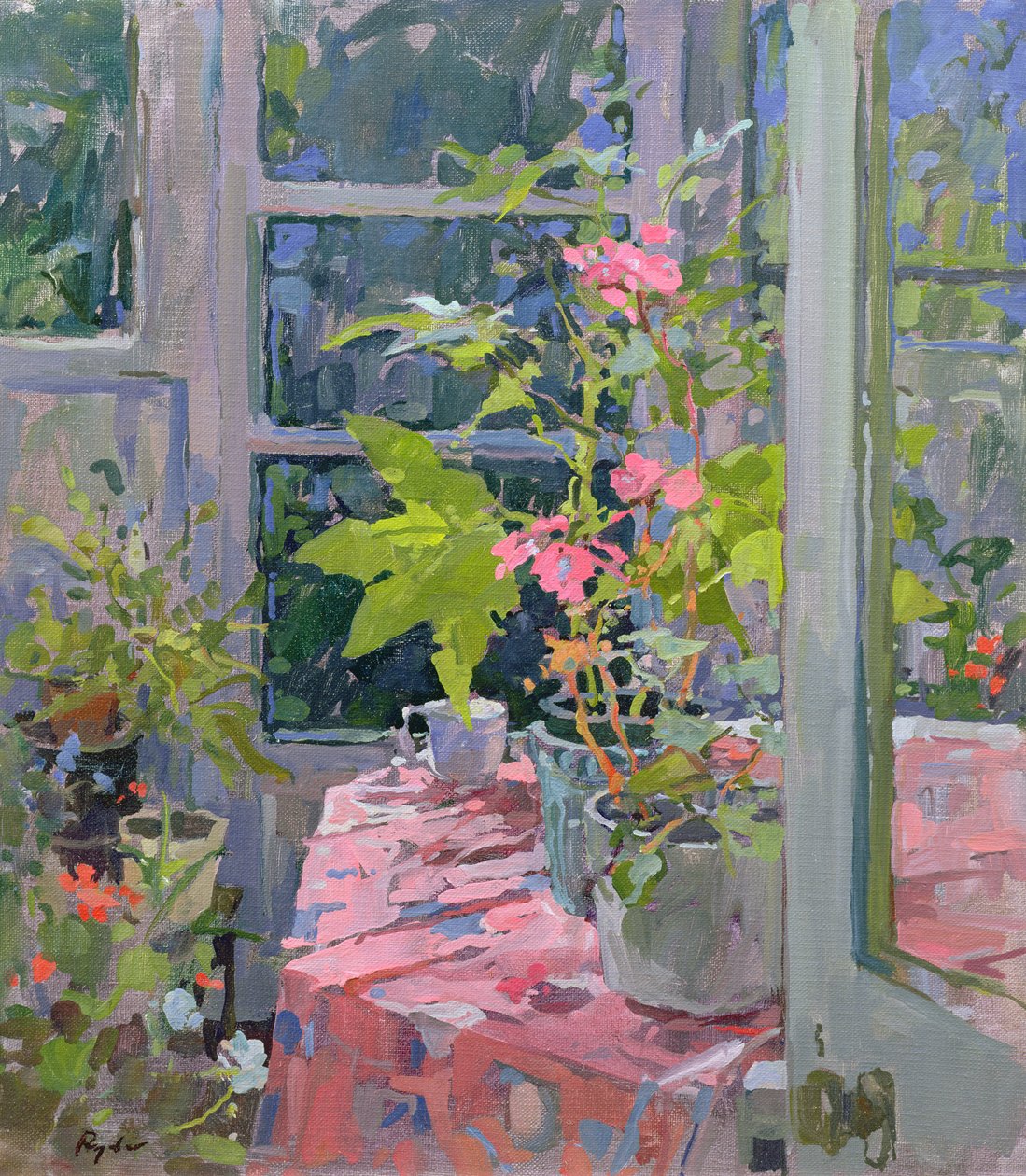 Geranien und rosa Tuch von Susan Ryder