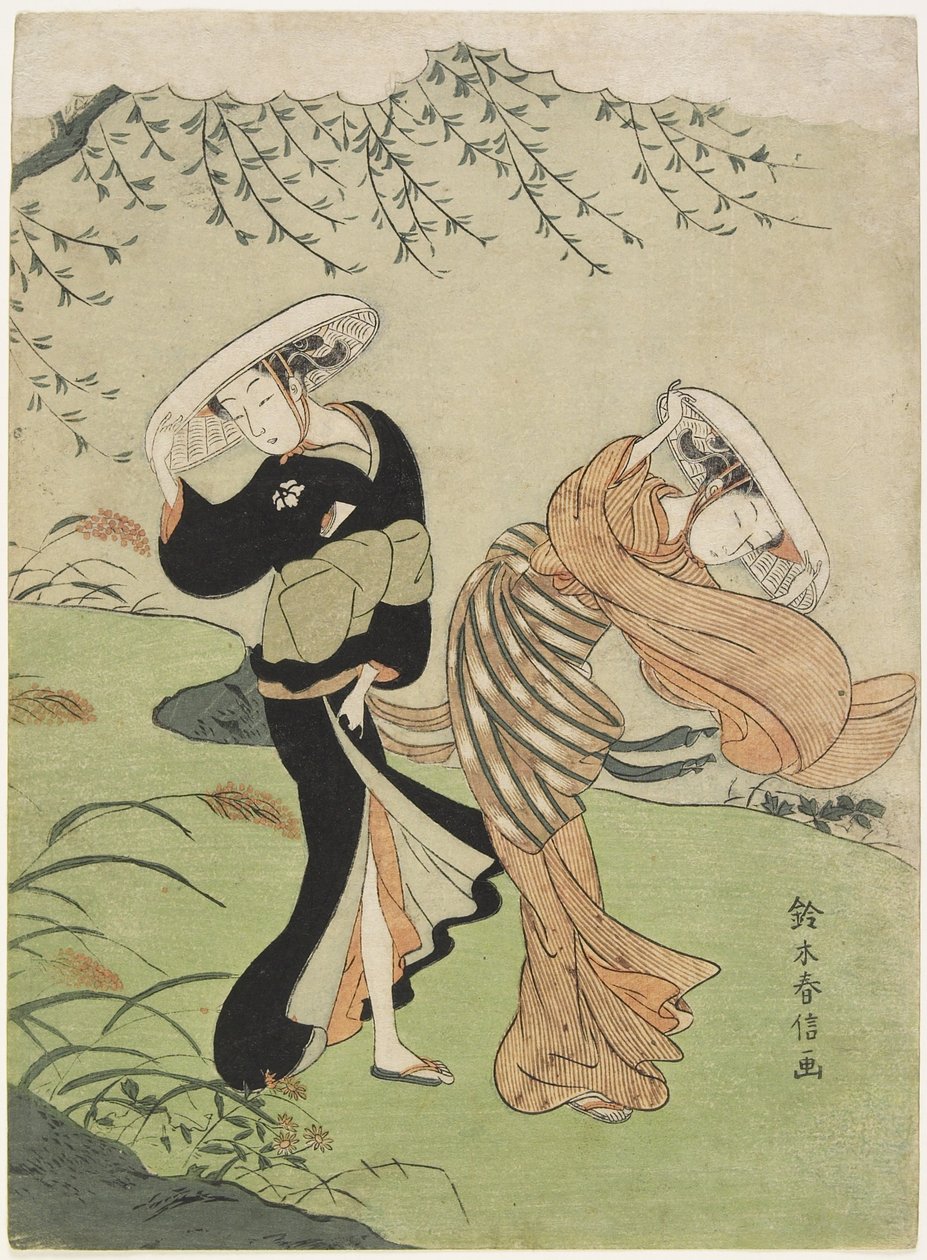 Zwei Frauen im starken Wind, ca. 1767 von Suzuki Harunobu