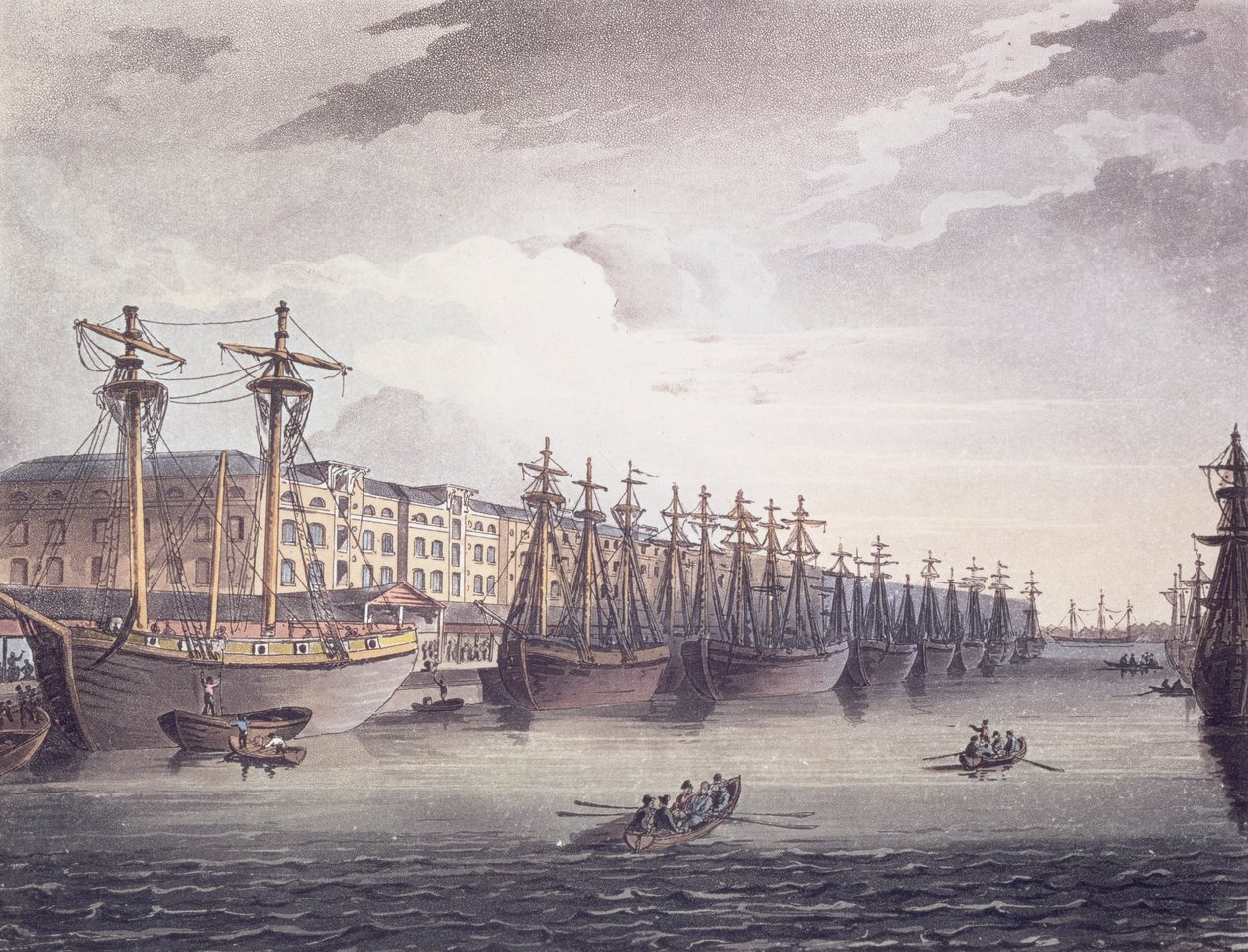 West India Docks von T. and Pugin A.C. Rowlandson