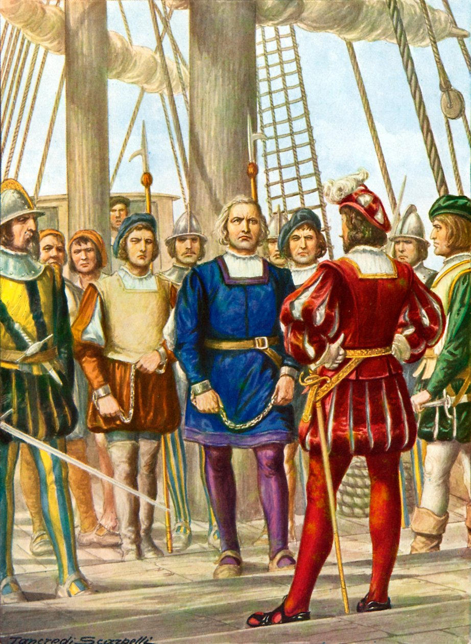 Christoph Kolumbus und seine Brüder Bartolomeo und Diego werden auf einem Schiff gefangen genommen, das sie nach Spanien bringen wird von Tancredi Scarpelli