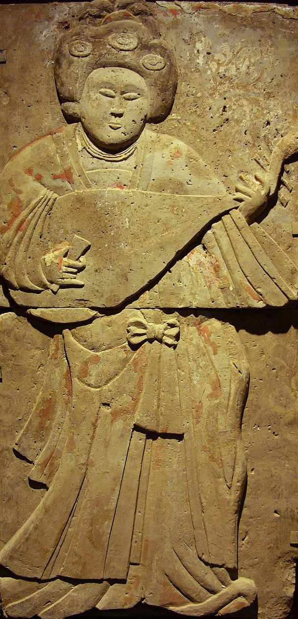 Stele, die einen Musiker darstellt (Terrakotta) von Tang Dynasty Chinese School