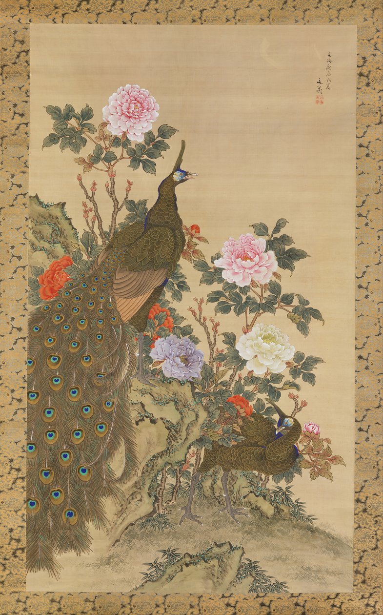 Pfauen und Pfingstrosen, 1820 von Tani Buncho