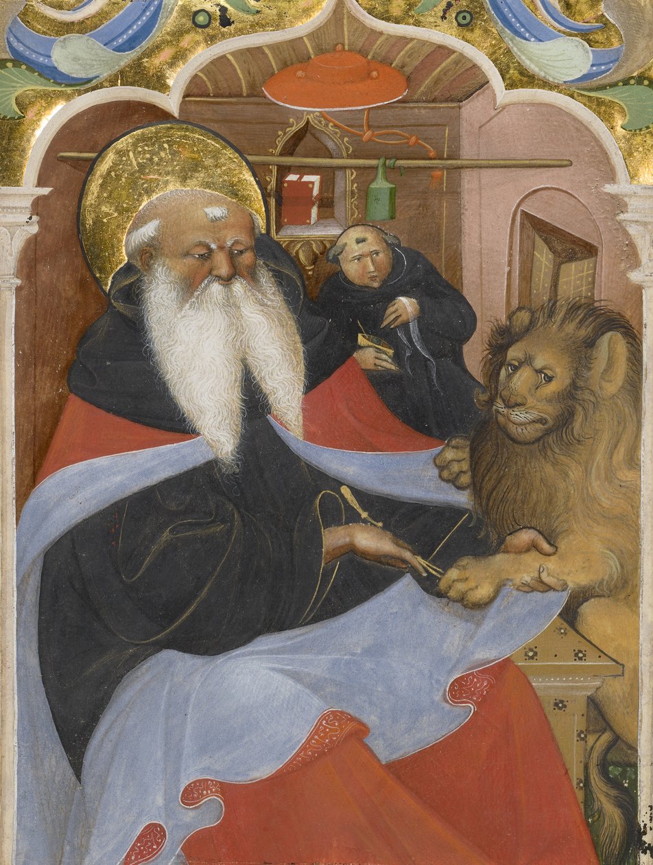 Der heilige Hieronymus zieht einen Dorn aus der Löwenpfote, Ms 106, 1425-50 von The Master of the Murano Gradual