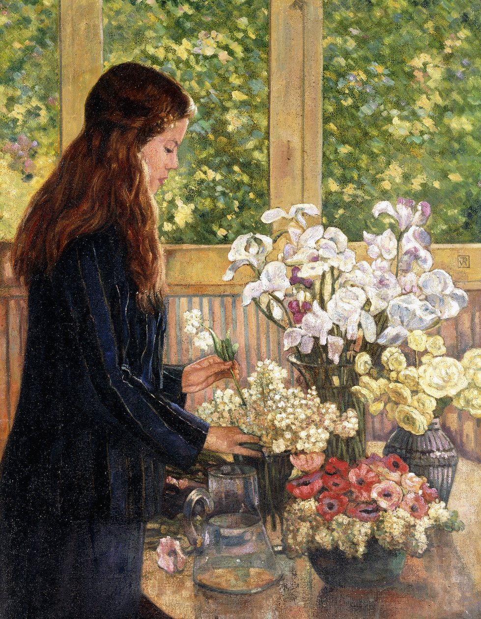 Junges Mädchen mit Vasen voller Blumen von Théo van Rysselberghe