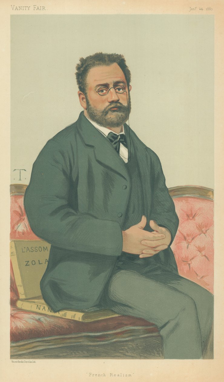 M Emile Zola, französischer Realismus, 24. Januar 1880, Vanity Fair Karikatur von Theobald Chartran