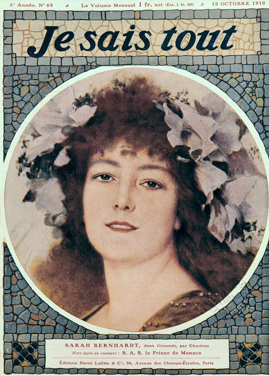 Sarah Bernhardt (1844-1923) in Gismonda von Victorien Sardou (1831-1908), Titelseite von 