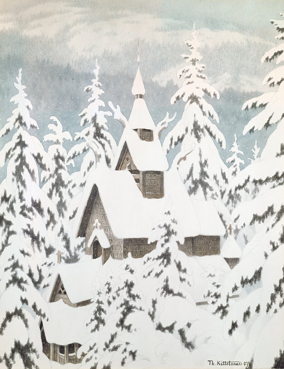 Kirche im Schnee von Theodor Kittelsen