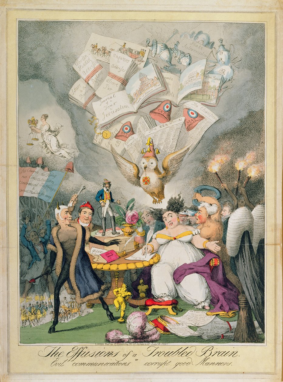 Die Ergüsse eines unruhigen Geistes oder Böse Kommunikation verdirbt gute Sitten, veröffentlicht von G. Humphrey, 1821 von Theodore Lane