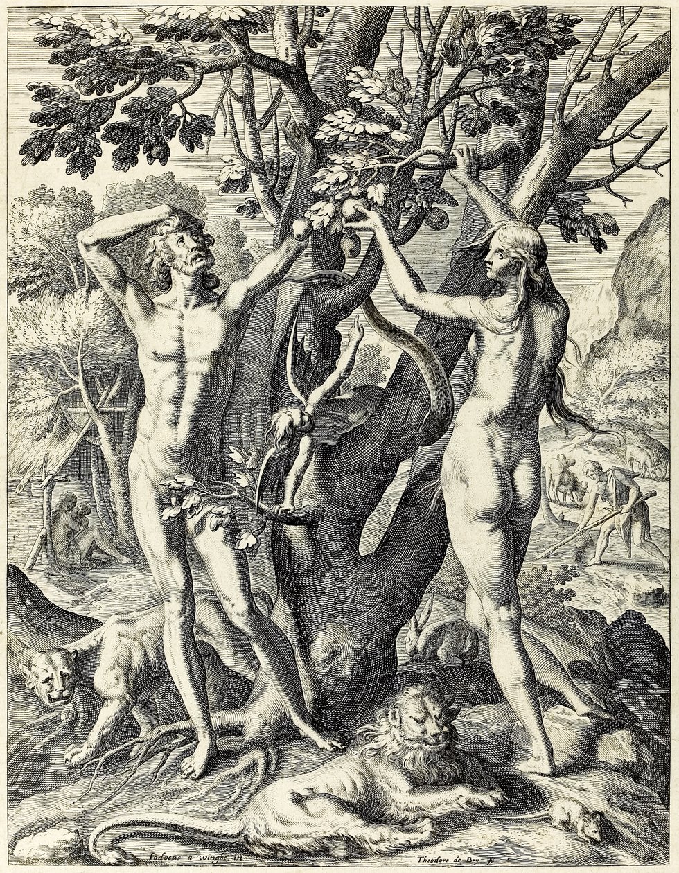Adam und Eva im Garten Eden von Theodore de Bry