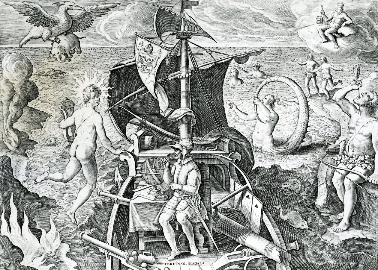 Allegorie auf die Reisen von Ferdinand Magellan, von Theodor de Bry, 16. Jahrhundert von Theodore de Bry