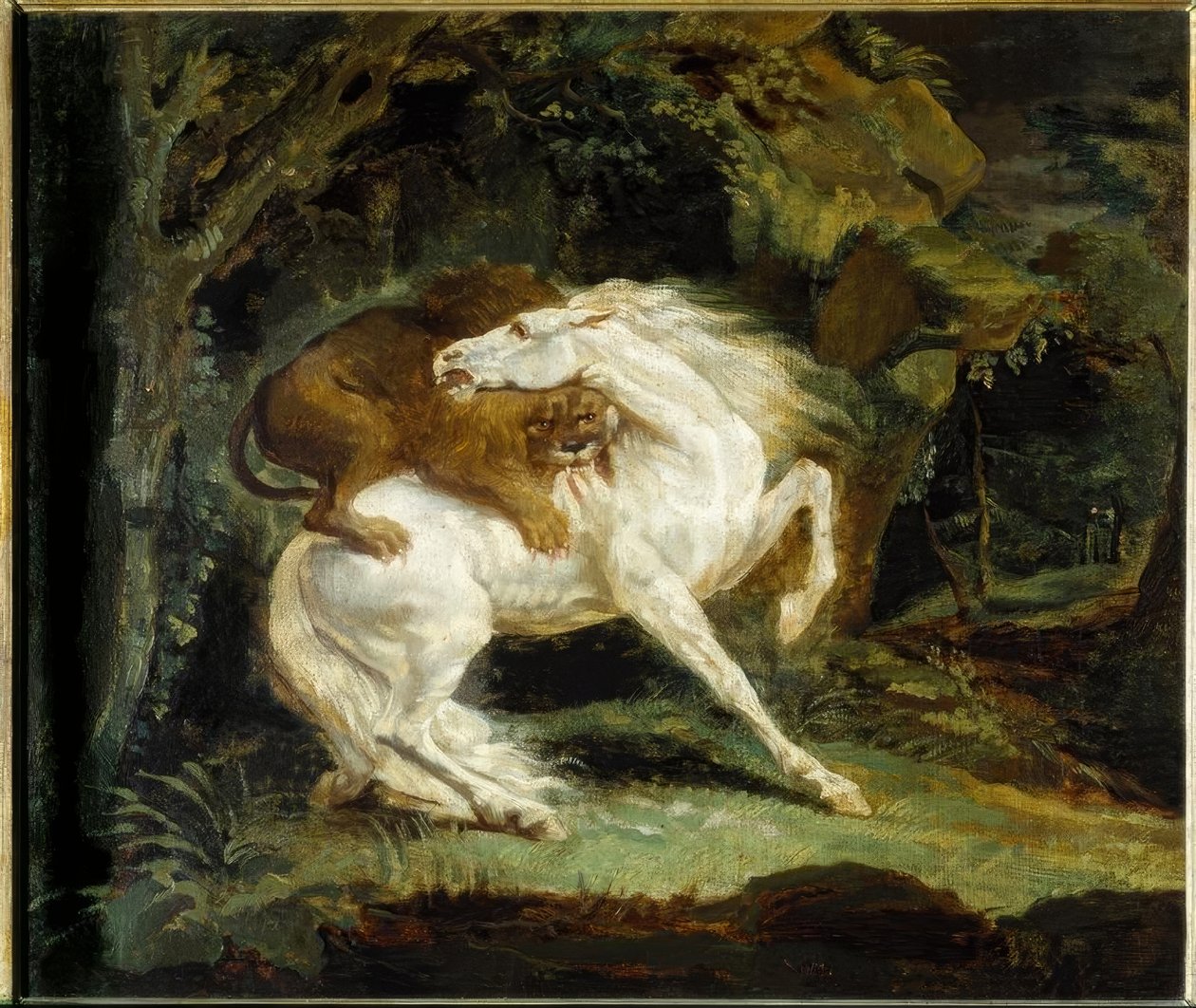 Pferd von einem Löwen angegriffen von Theodore Gericault