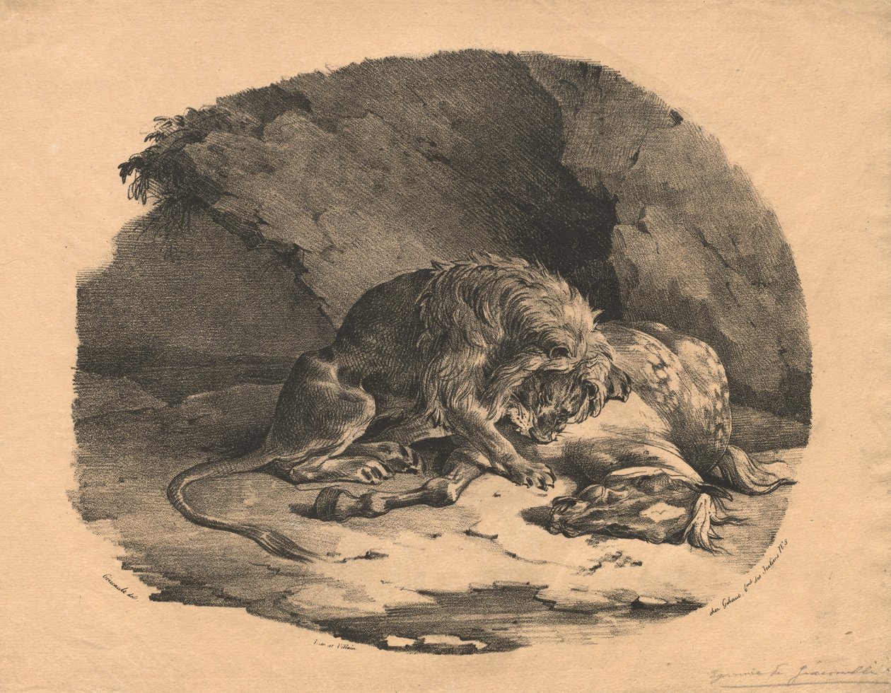 Pferd von einem Löwen verschlungen von Theodore Gericault