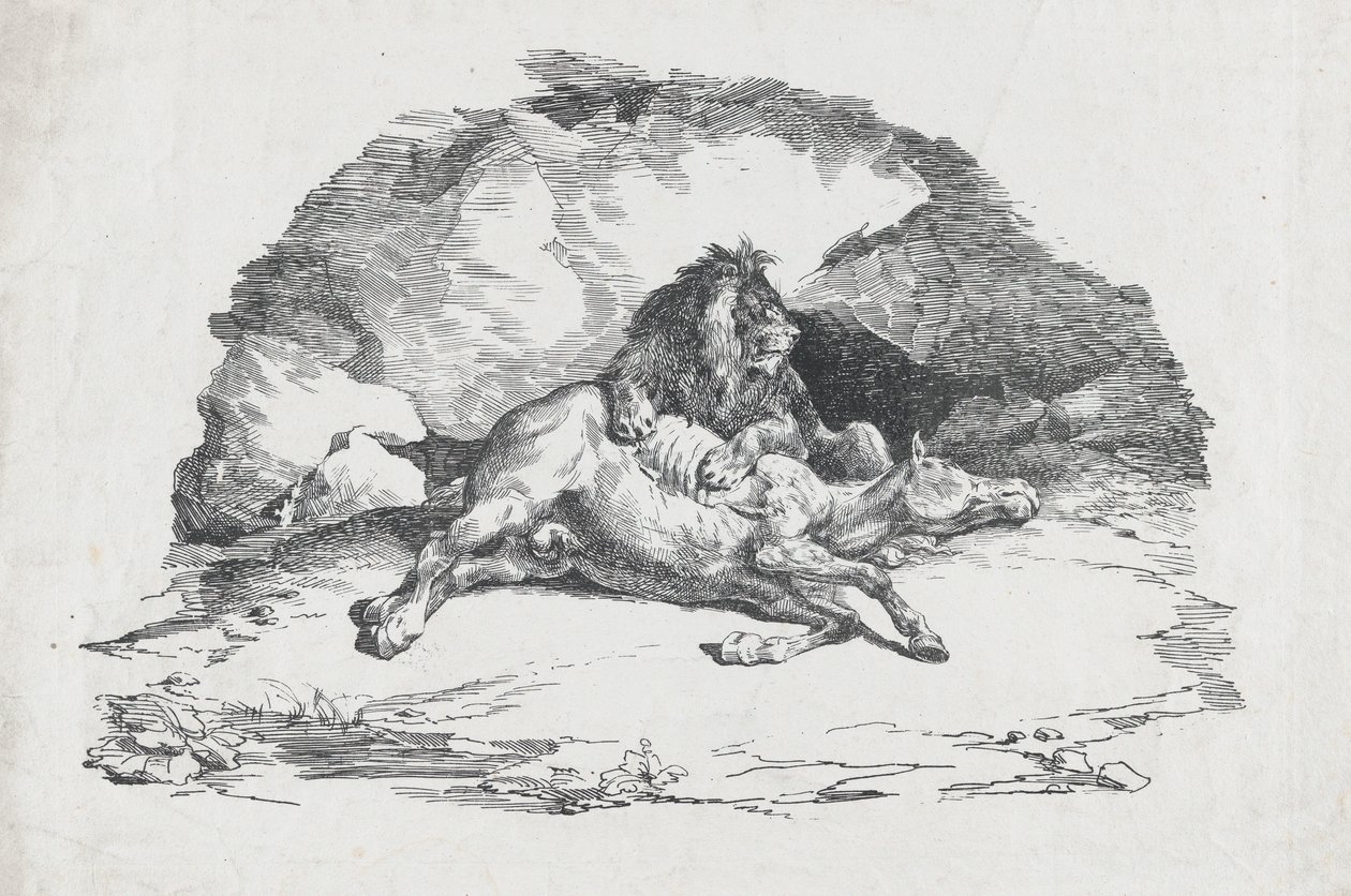 Löwe, der ein Pferd verschlingt, 1818 von Theodore Gericault