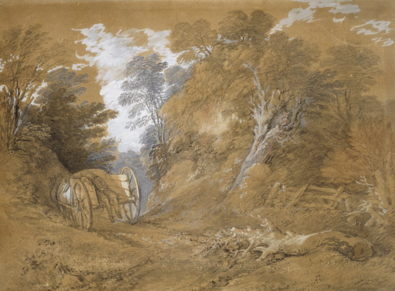 Bewaldete Landschaft mit einem schlafenden Bauernjungen in einem Karren von Thomas Gainsborough