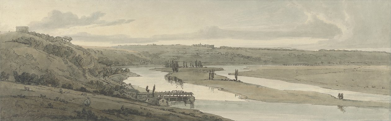 Die Wasserwerke in Marli und St. Germain-en-Laye in der Ferne, 1802 von Thomas Girtin