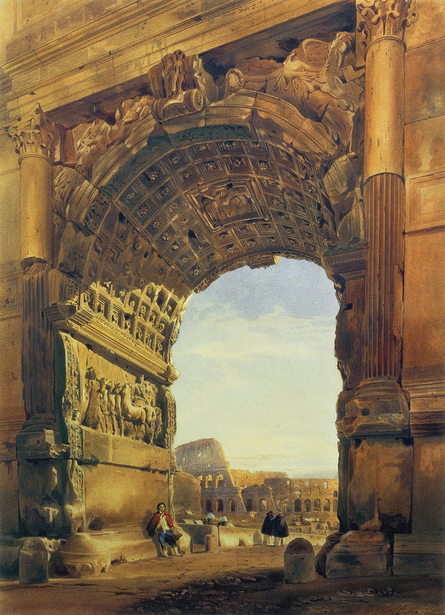 Der Titusbogen mit dem Kolosseum, Rom von Thomas Hartley Cromek