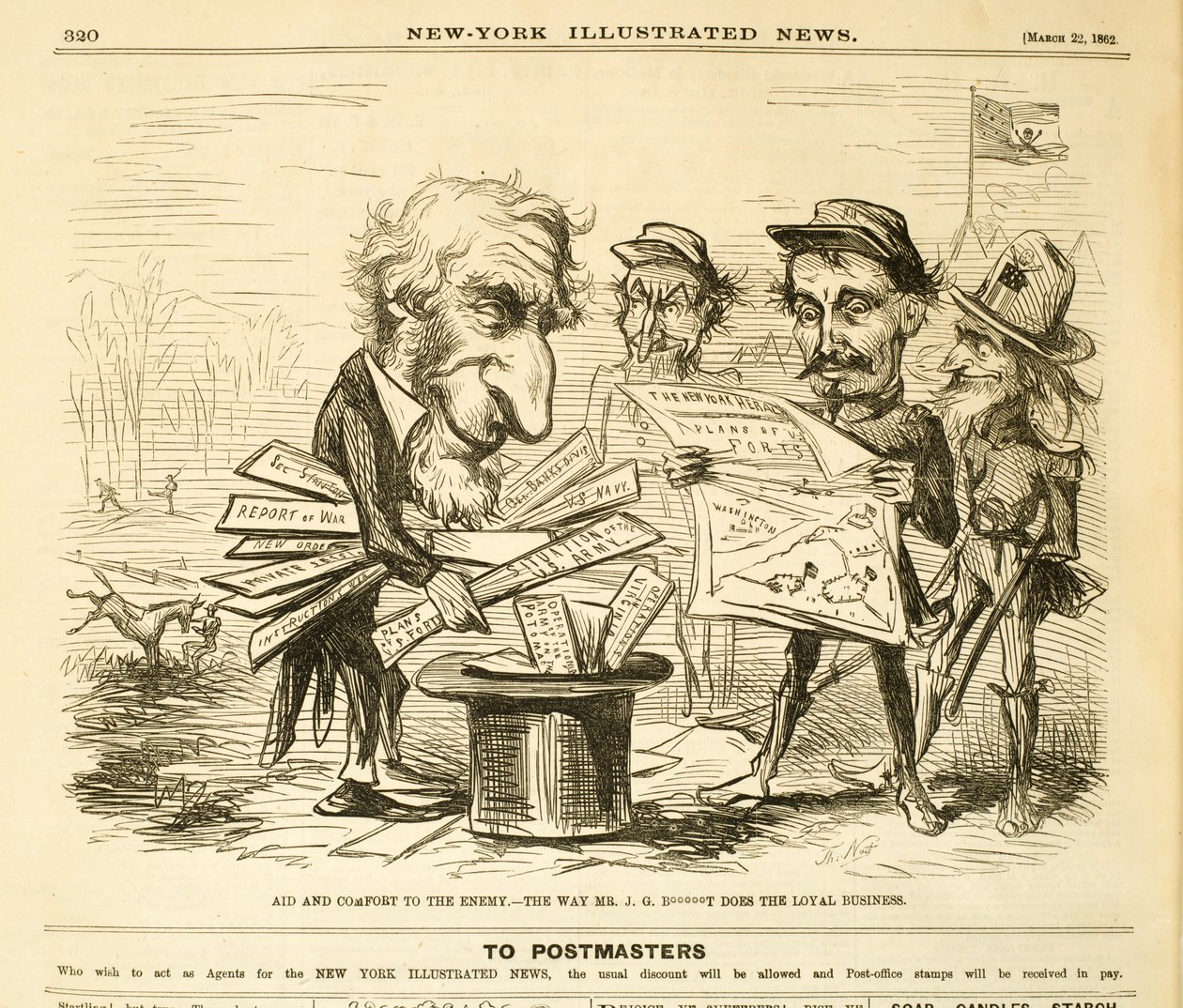 Hilfe und Trost für den Feind. - So macht Mr. J.G. B*****T das loyale Geschäft, 1862 von Thomas Nast