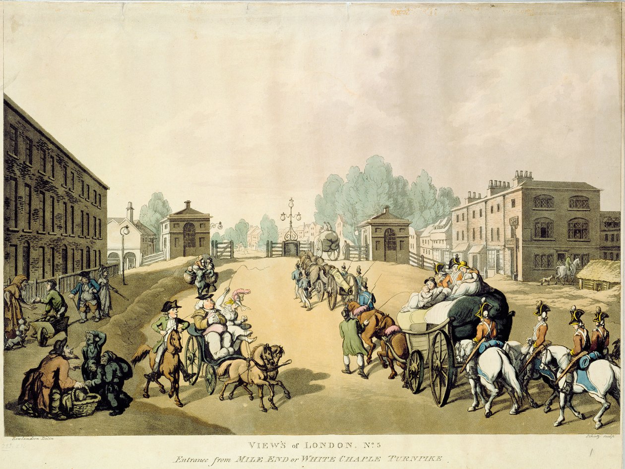 Eingang von Mile End oder Whitechapel Turnpike von Thomas Rowlandson
