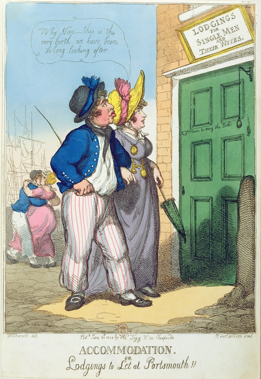 Unterkünfte für alleinstehende Männer und ihre Frauen in Portsmouth, 1808 von Thomas Rowlandson