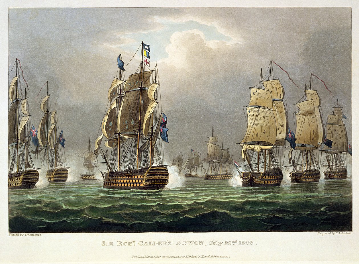 Sir Robert Calders Aktion, 22. Juli 1805, graviert von Thomas Sutherland für J. Jenkins