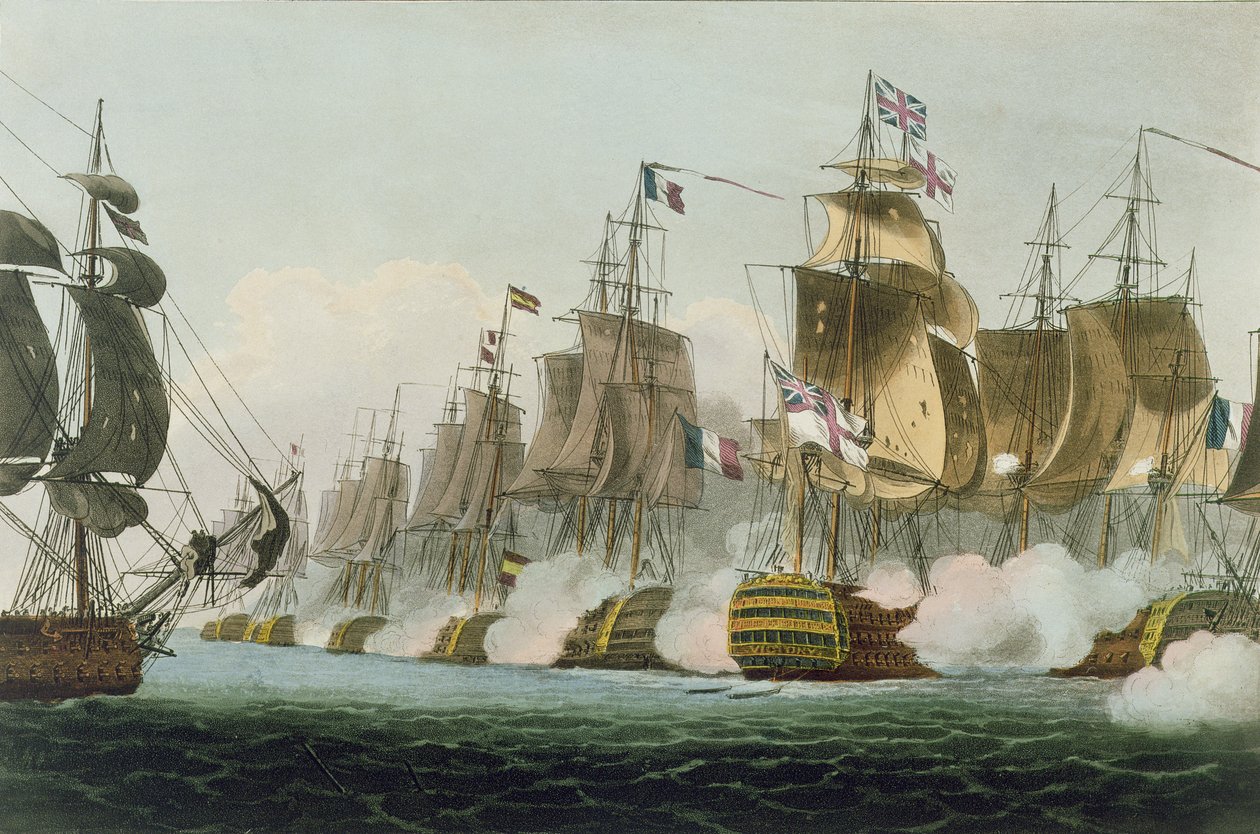 Die Schlacht von Trafalgar, 21. Oktober 1805, graviert von Thomas Sutherland für J. Jenkins