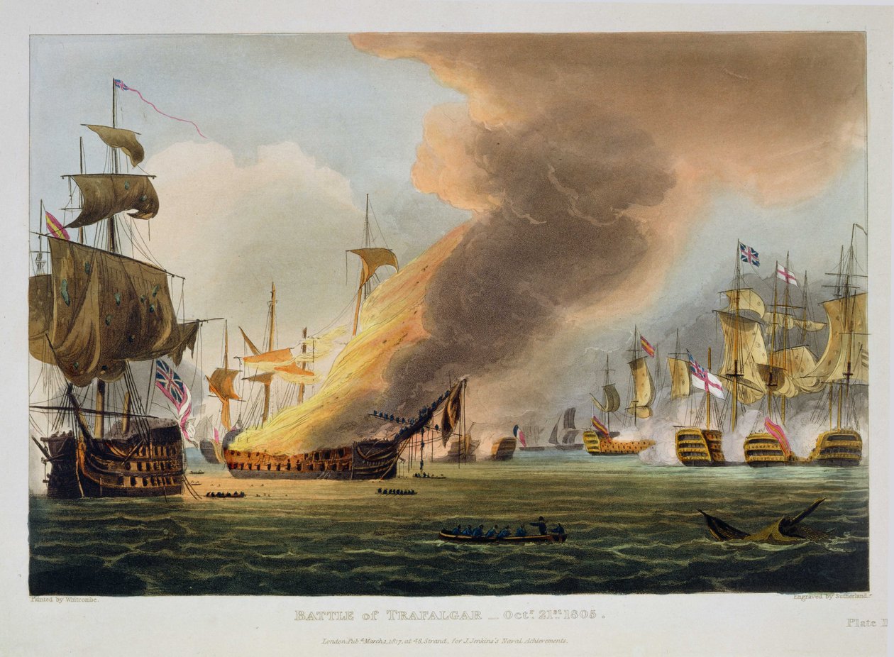 Die Schlacht von Trafalgar, 21. Oktober 1805, graviert von Thomas Sutherland für J. Jenkins
