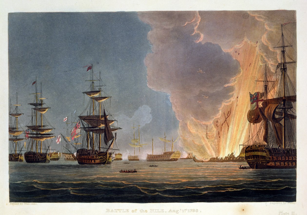 Die Schlacht am Nil, 1. August 1798, graviert von Bailey für J. Jenkins