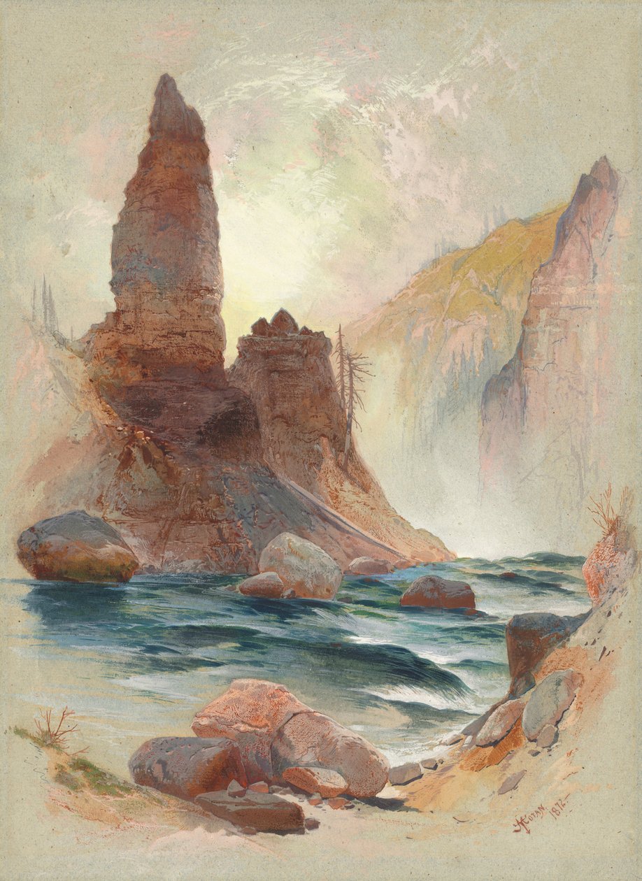 Turm bei Tower Falls, Yellowstone von Thomas Moran