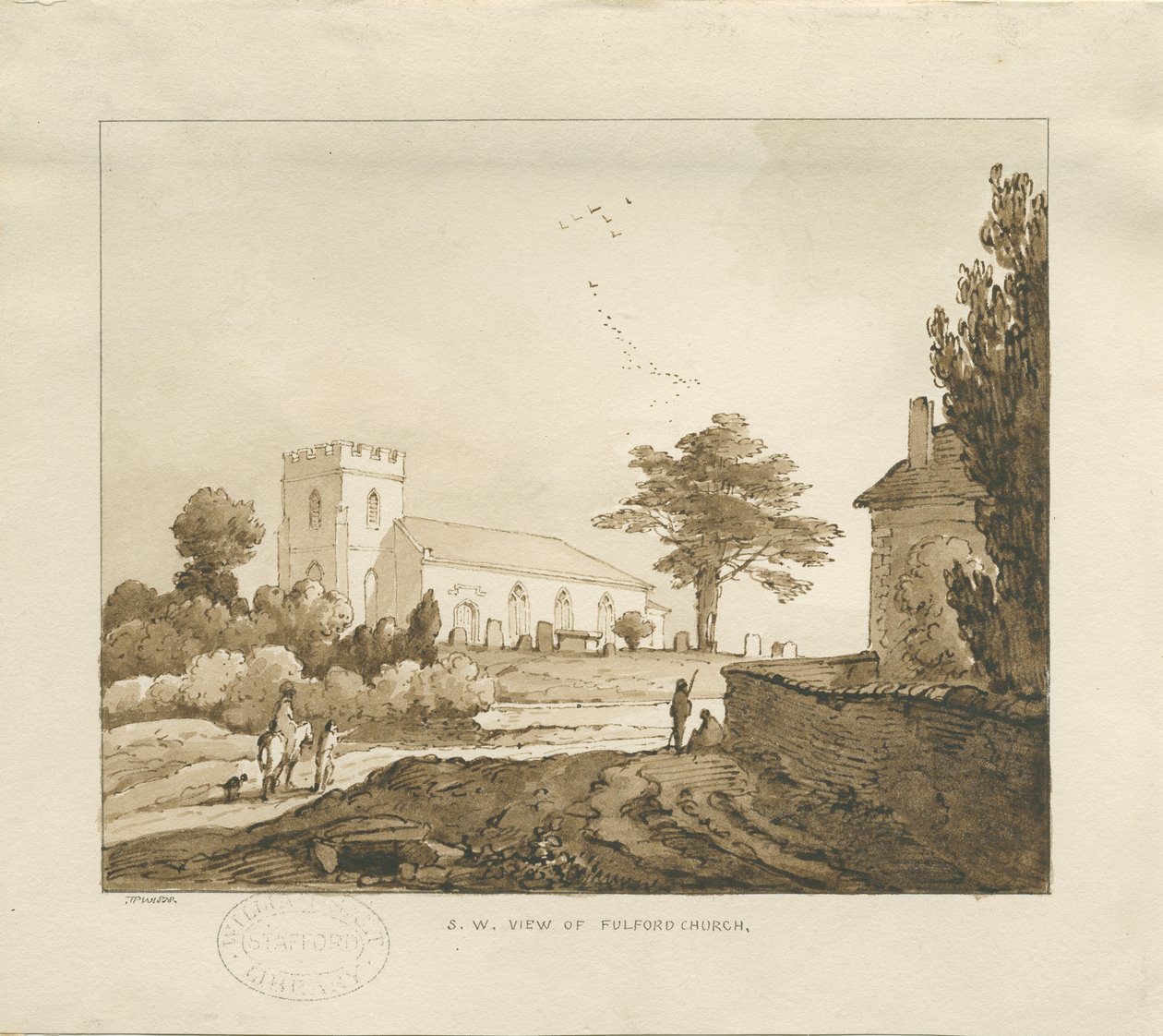 Fulford Kirche (Sepia-Zeichnung) von Thomas Peploe Wood