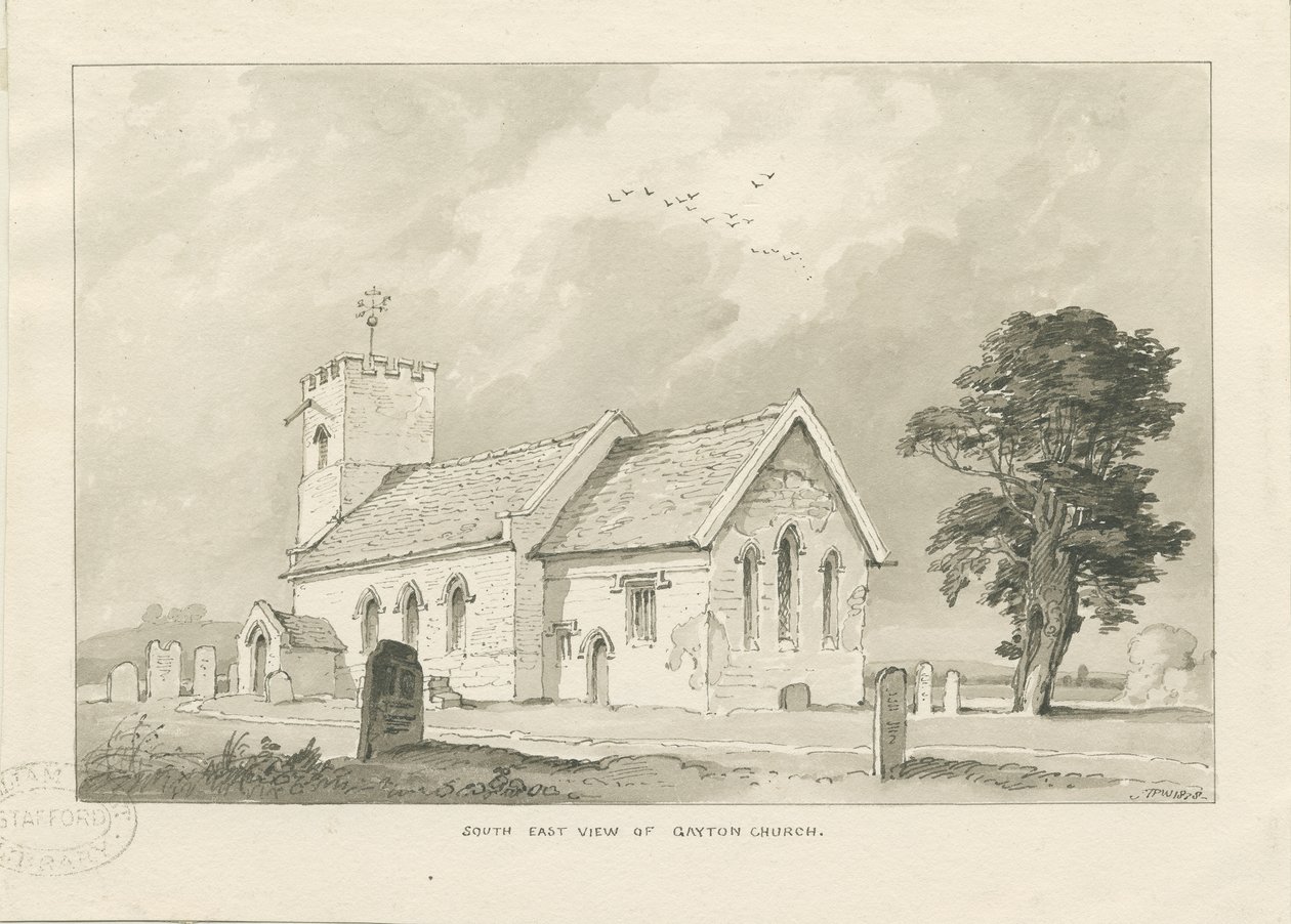 Gayton Kirche: Sepiazeichnung von Thomas Peploe Wood