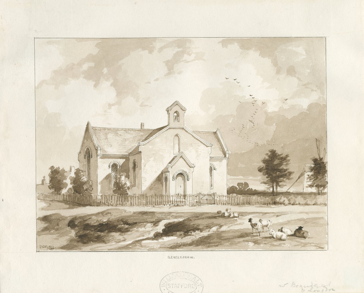 Gentleshaw Kirche: Sepia-Zeichnung von Thomas Peploe Wood