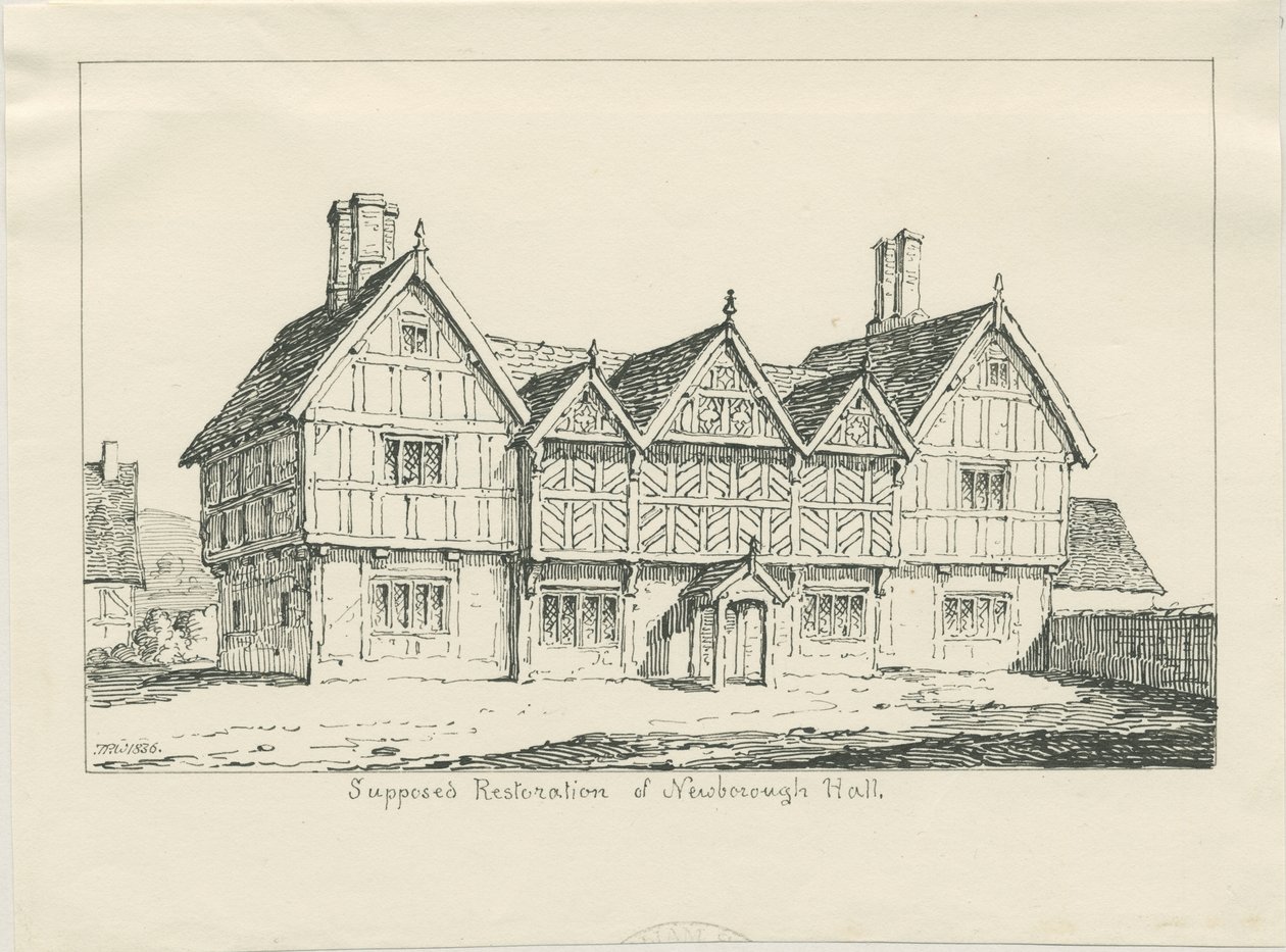 Newborough Hall: Federzeichnung, 1836 von Thomas Peploe Wood