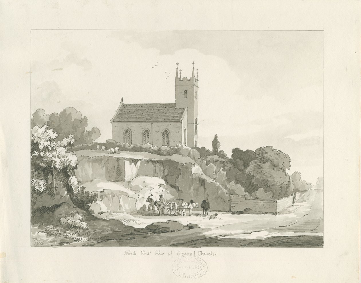 Stonnall Church: Feder- und Waschzeichnung von Thomas Peploe Wood