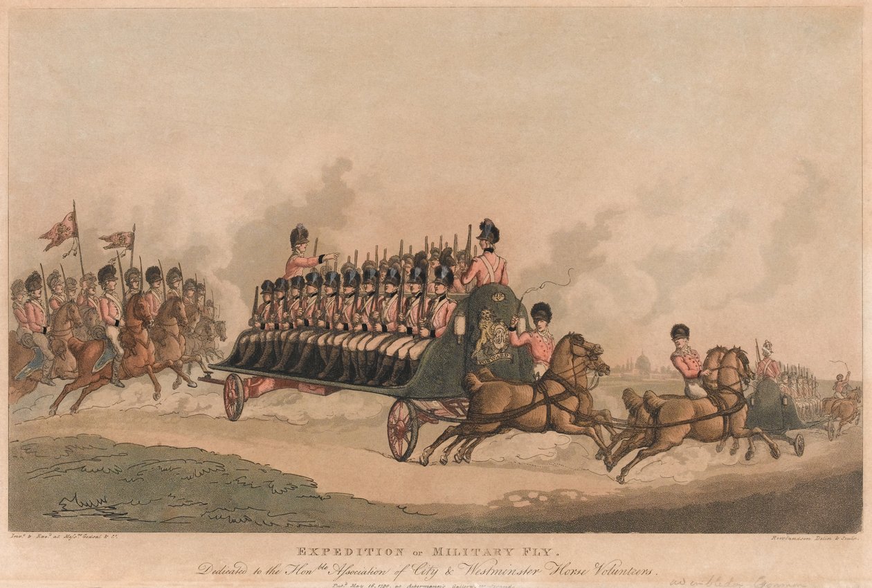 Expedition des Militärfliegen (Aquatinta, koloriert) von Thomas Rowlandson