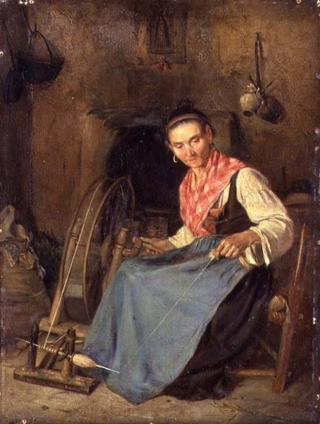 Frau beim Spinnen von Thomas Stuart Smith