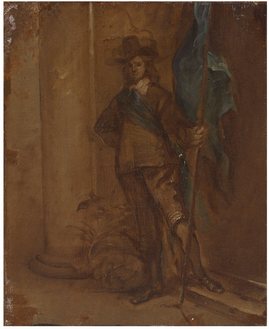 Ein Soldat mit einer Fahne von Thomas Willeboirts Bosschaert