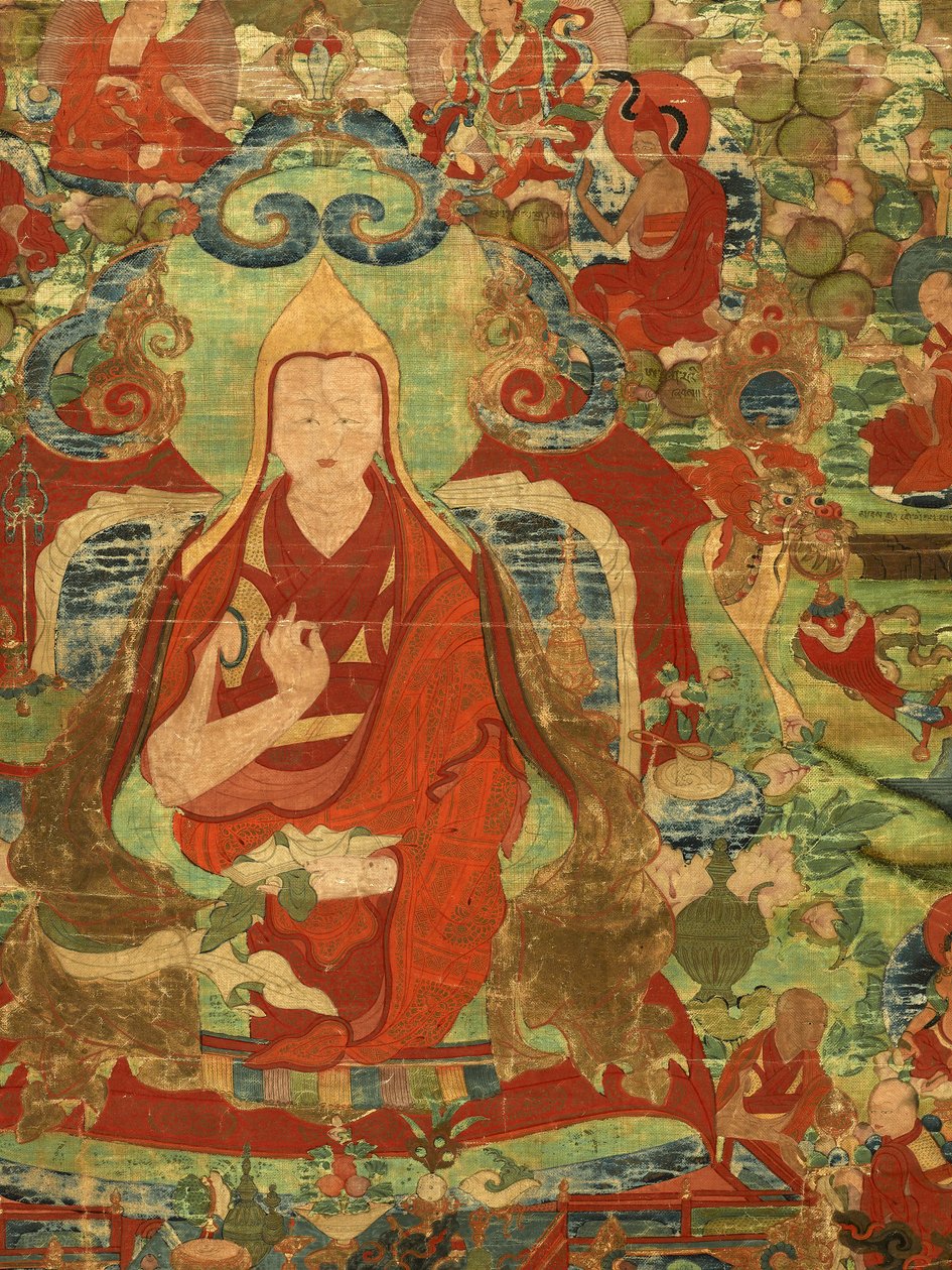 Detail des dritten Panchen Lama Losan Penden Yeshe (Gouache auf Stoff) von Tibetan School