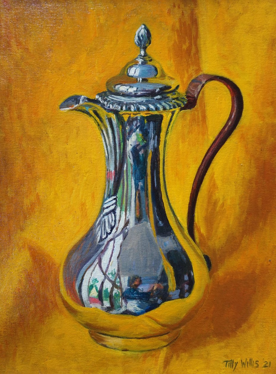 Silberne Kaffeekanne, 2021 von Tilly Willis