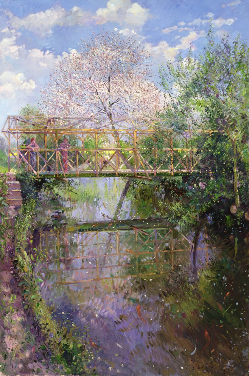 Blühende Kirsche und Gitterbrücke von Timothy Easton