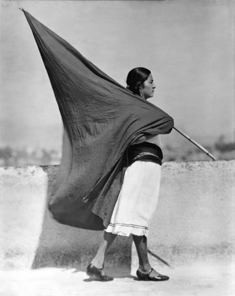 Frau mit Flagge, Mexiko-Stadt, 1928 von Tina Modotti
