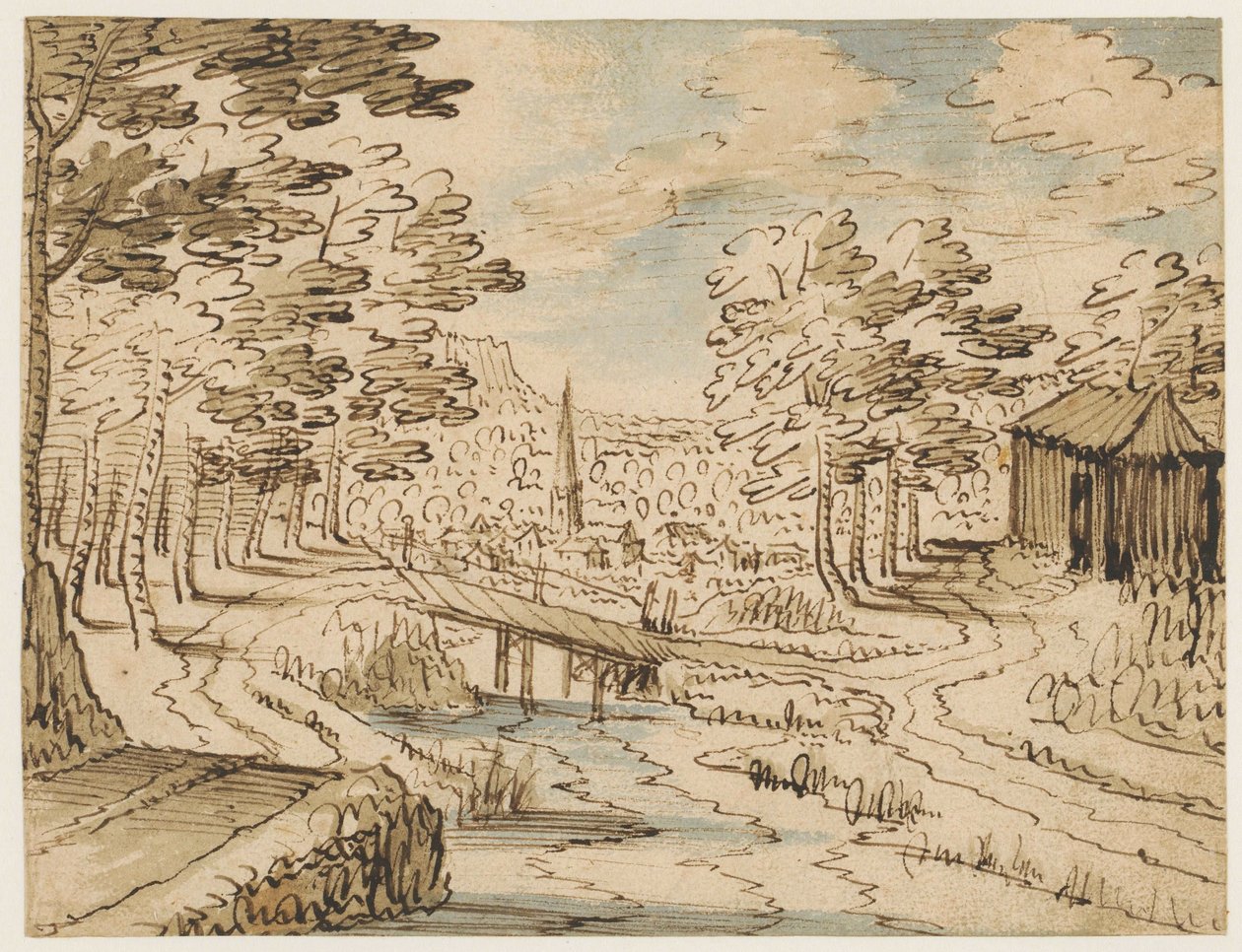 Landschaft mit Brücke von Tobias Verhaecht (circle of)