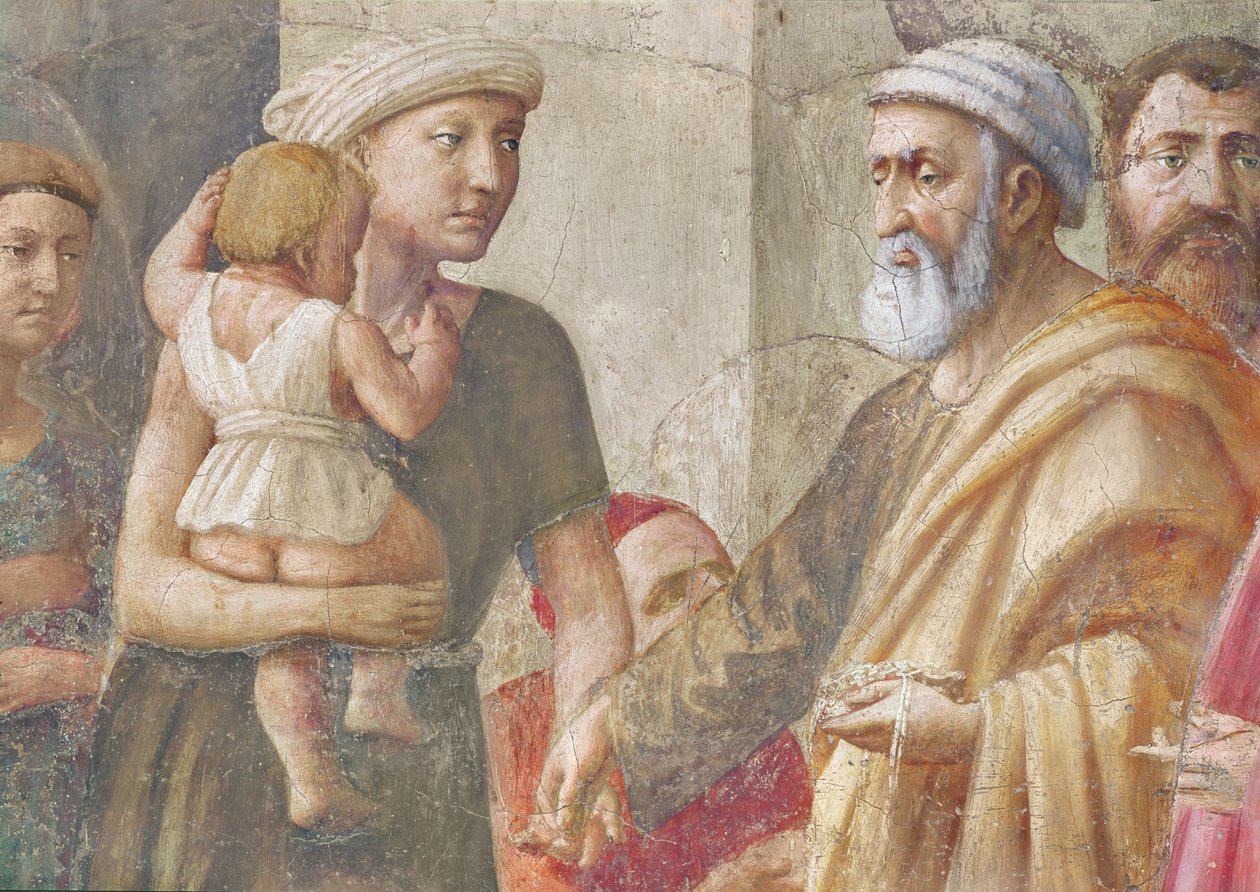 Detail von St. Peter und der Frau und dem Kind, aus St. Peter und St. Paul verteilen Almosen, ca. 1426 (Detail) von Tommaso Masaccio
