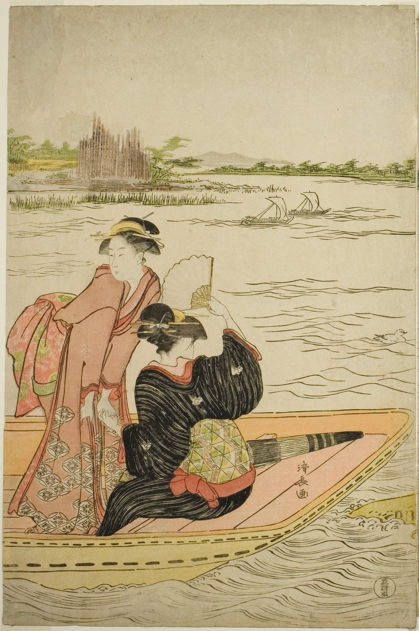Eine Fähre auf dem Sumida-Fluss von Torii Kiyonaga