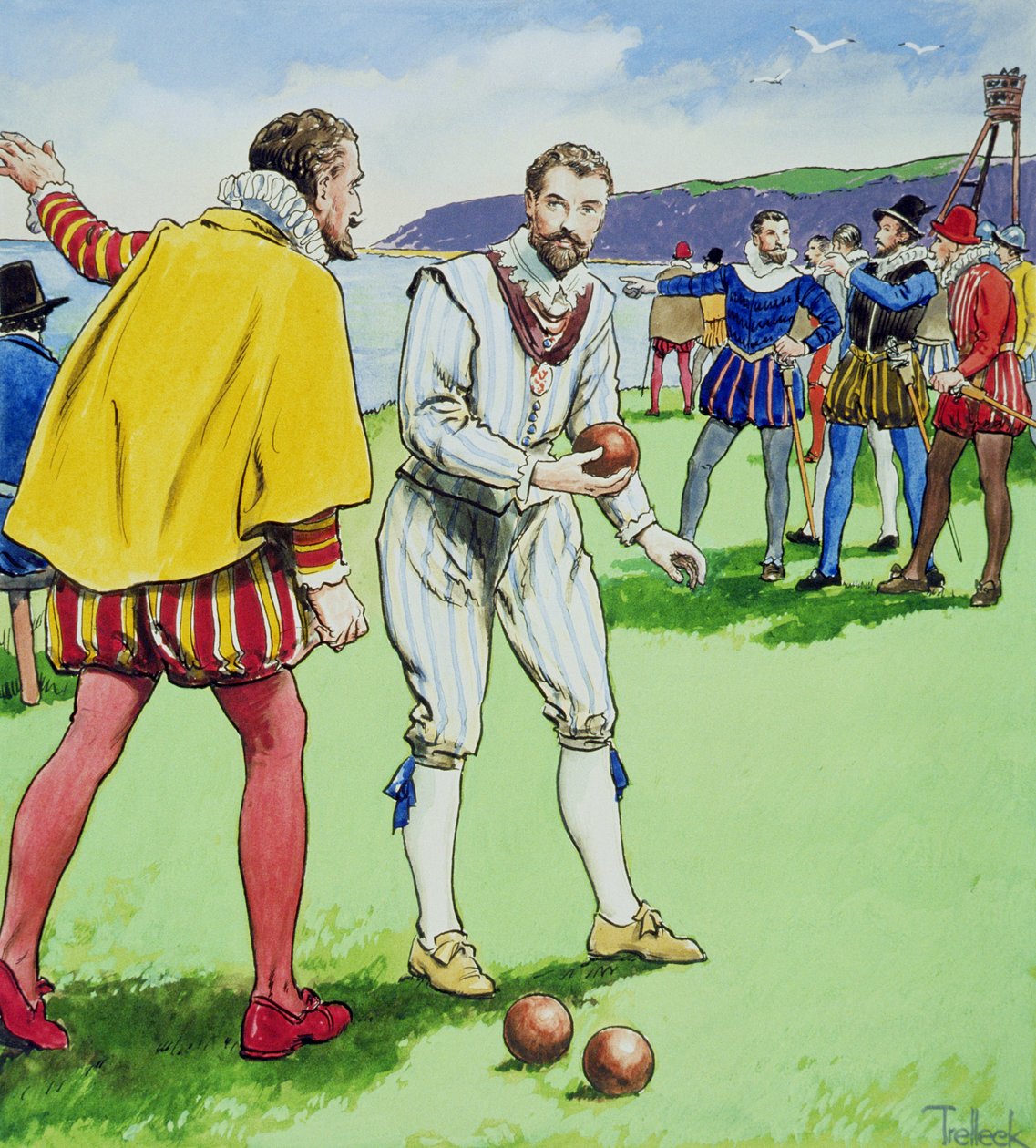 Sir Francis Drake (1540-96) beim Bowlen, aus 