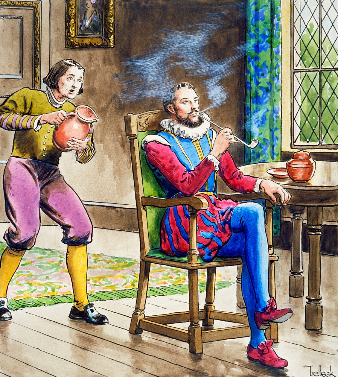 Sir Walter Raleigh raucht eine Pfeife, ca. 1900 von Trelleek