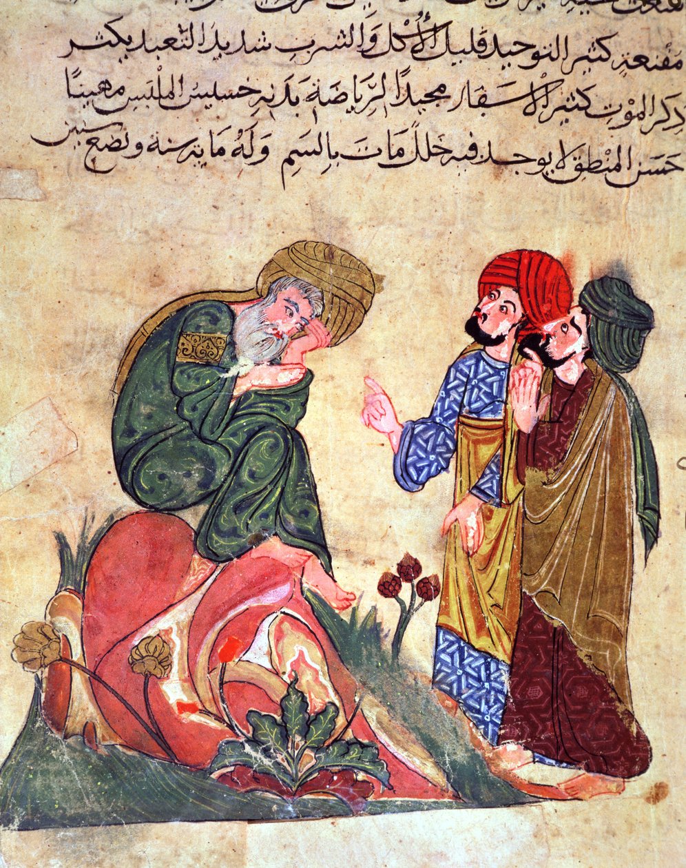Sokrates (470-399 v. Chr.) und seine Schüler, Illustration aus 