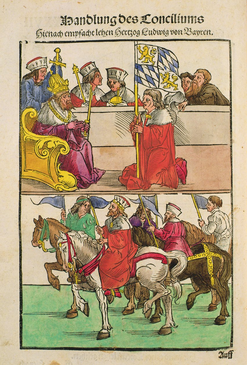 Der Herzog von Bayern erhält seine Lehensrechte vom Kaiser auf dem Konzil von Konstanz, aus 