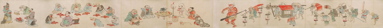 Japanische Schriftrolle, die Yokai-Verlobung, -Heirat und -Familienleben darstellt von Unbekannt Unbekannt