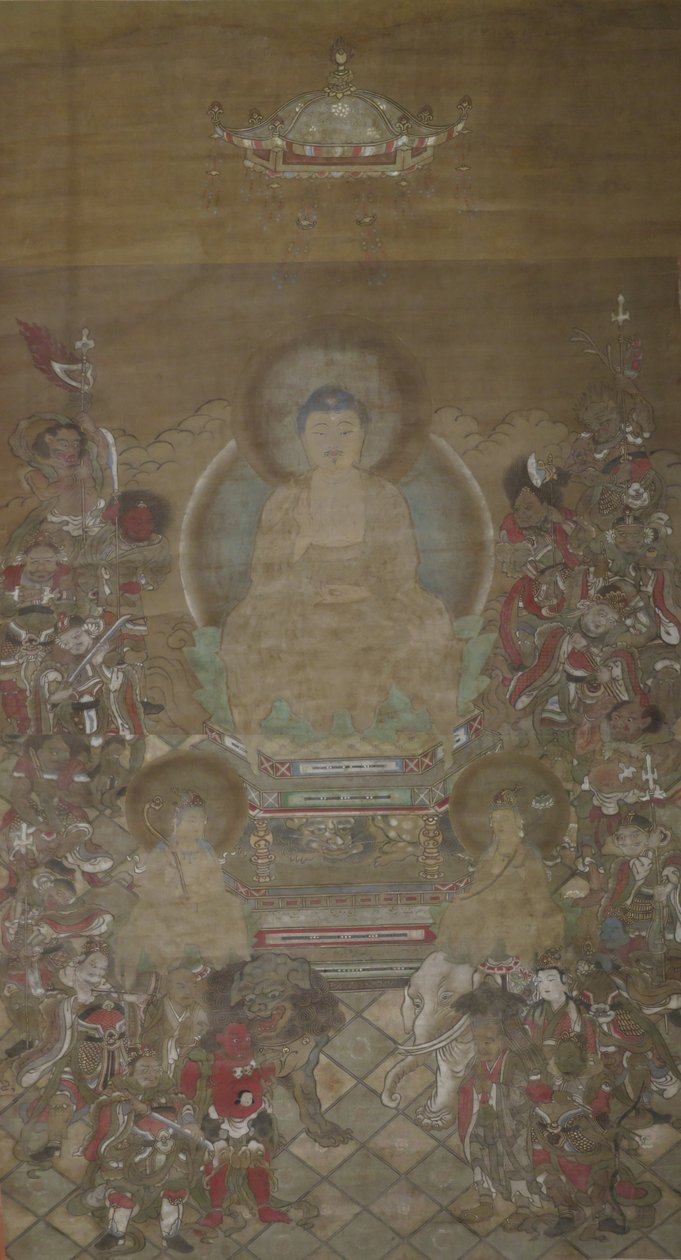 Shaka-Triad mit sechzehn Gottheiten des Mahaprajnaparamita-Sutra von Unbekannt Unbekannt