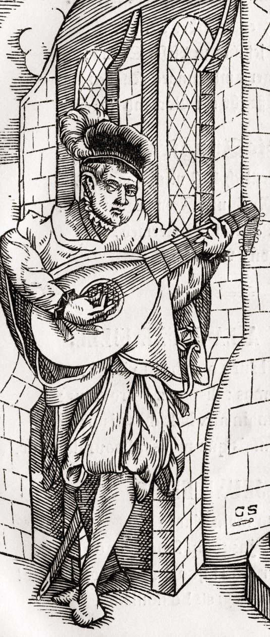 Ein Troubadour, Detail eines Holzschnitts, graviert von Georg Scharffenberg, aus 